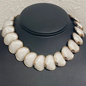 Statement Necklace Gold Tone White Lucite Shell-Style Panel